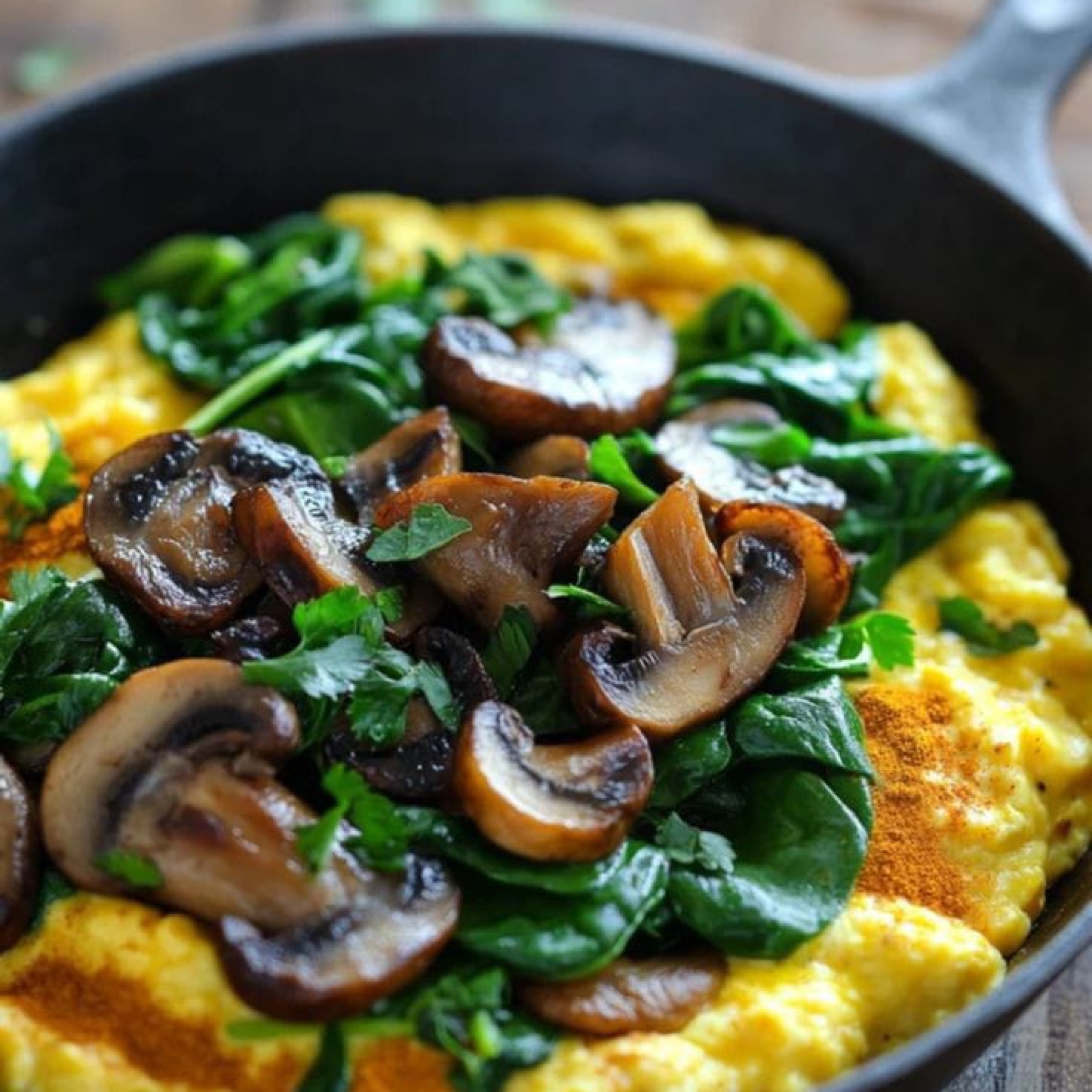 scrambled tofu with spinach snd omelette